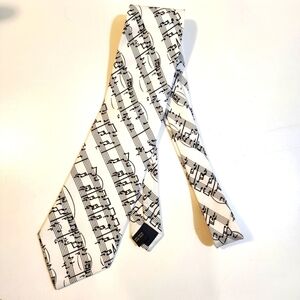 UTOPIA men's white and black music notes Novelty Print tie